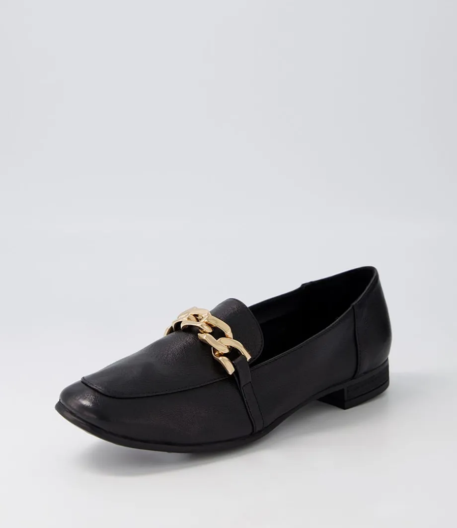 Tucker Black Gold Leather Flat Shoes