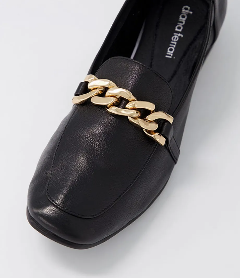 Tucker Black Gold Leather Flat Shoes