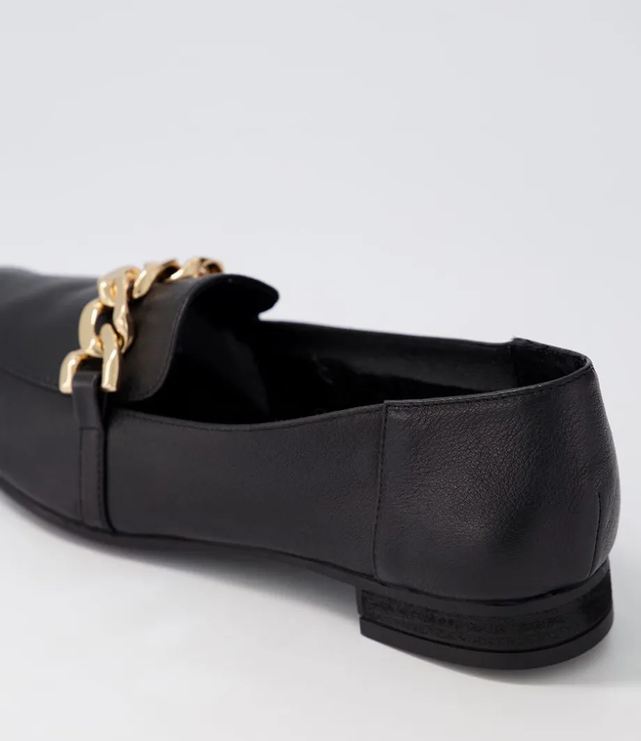 Tucker Black Gold Leather Flat Shoes