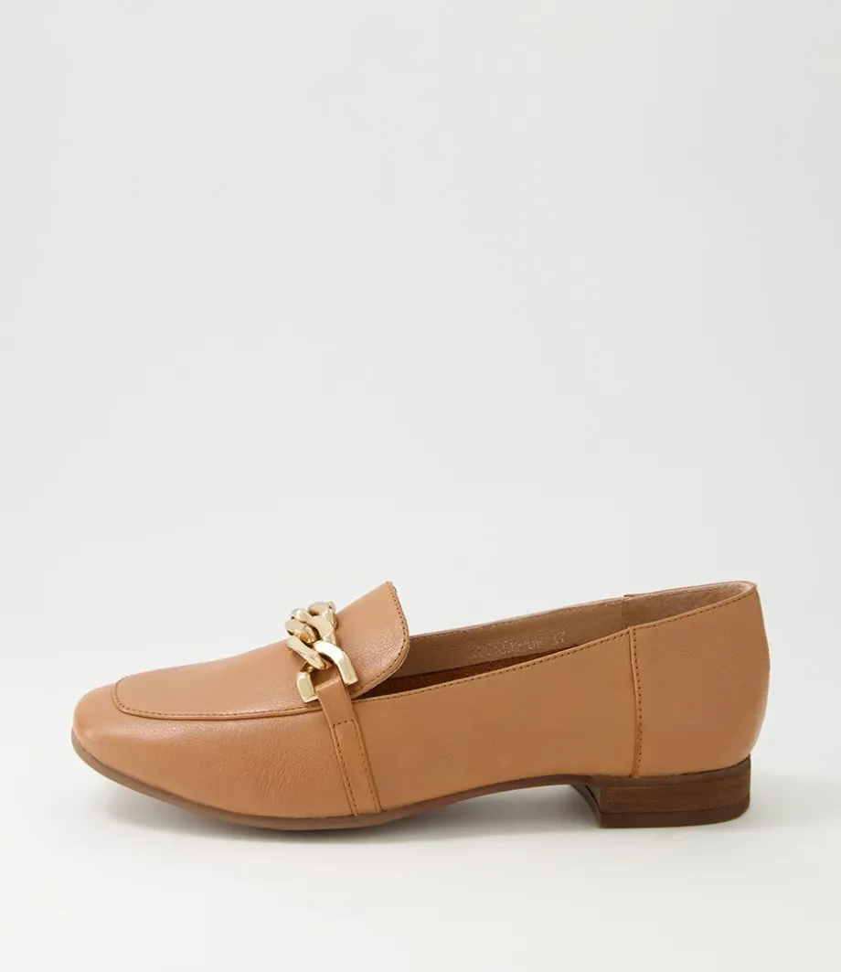 Tucker Dark Tan Gold Leather Flat Shoes