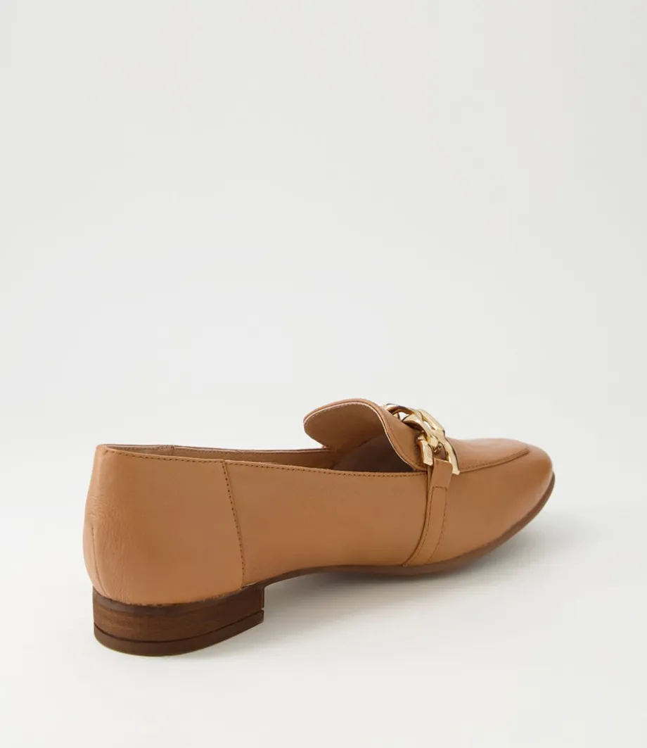 Tucker Dark Tan Gold Leather Flat Shoes