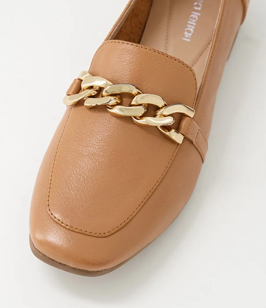 Tucker Dark Tan Gold Leather Flat Shoes