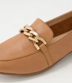 Tucker Dark Tan Gold Leather Flat Shoes