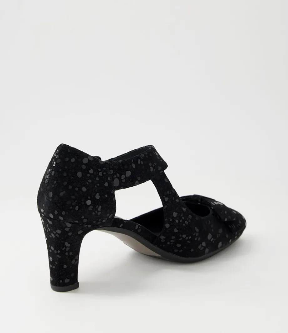 Tunis Black Sparkle Suede Mary Jane Heels