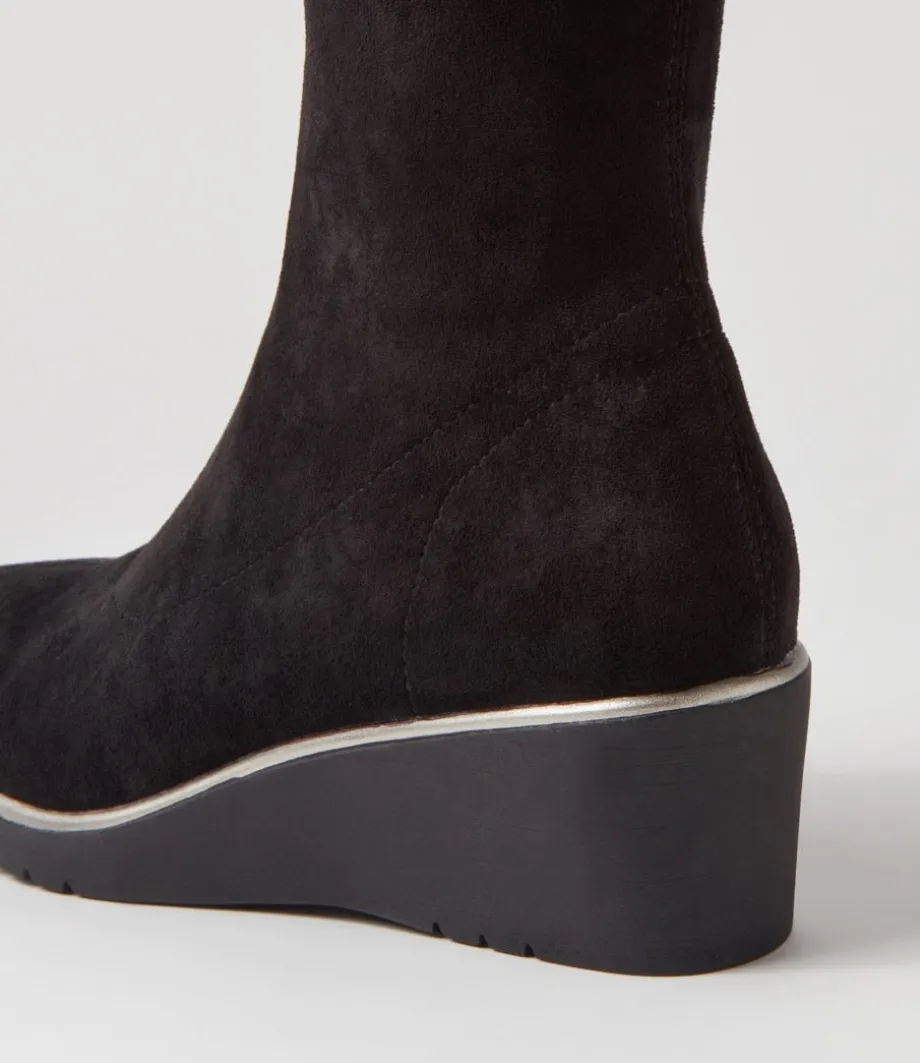 Uber Black Stretch Microsuede Knee High Boots