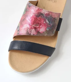 Uccoe W Navy Fuchsia Floral Leather Slides