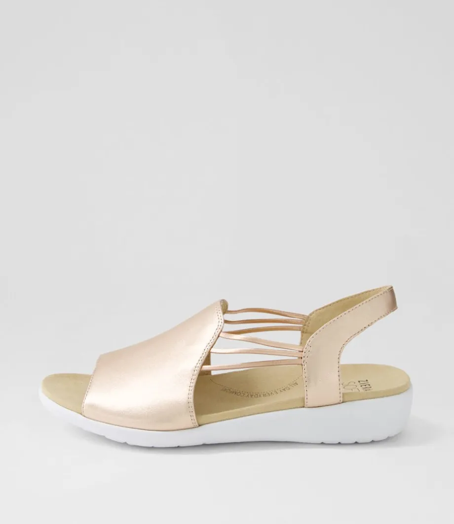Udhays W Pale Rose Gold Leather Elastic Sandals