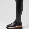 Udoe Black Natural Veneer Stretch Knee High Boots