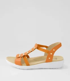 Ulover W Bright Orange Leather Elastic Sandals