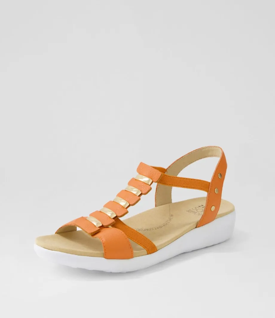 Ulover W Bright Orange Leather Elastic Sandals