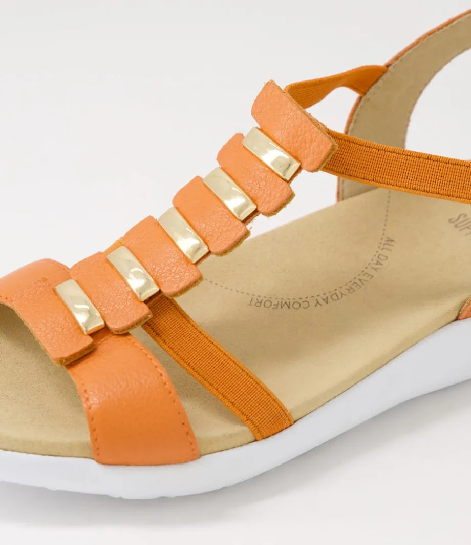 Ulover W Bright Orange Leather Elastic Sandals