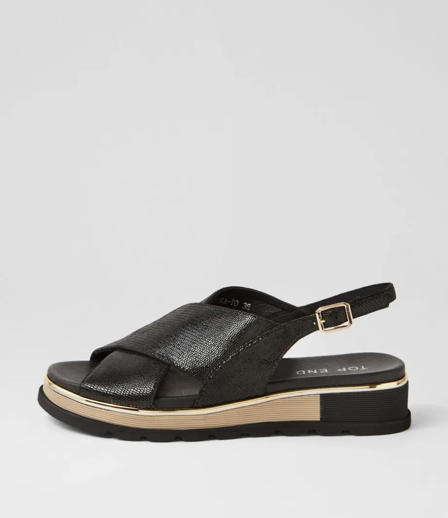 Ulrika Black Lizard Leather Sandals