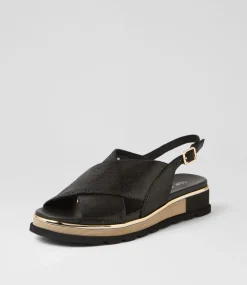 Ulrika Black Lizard Leather Sandals