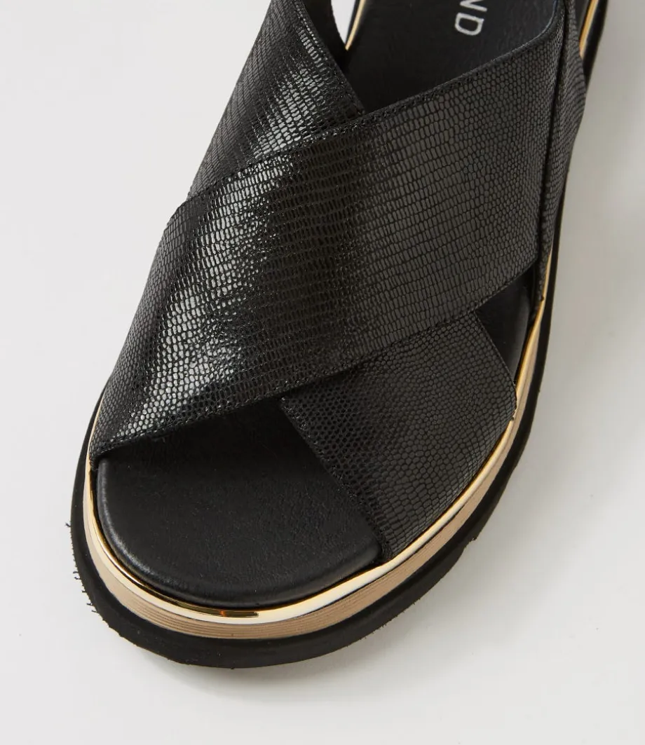 Ulrika Black Lizard Leather Sandals