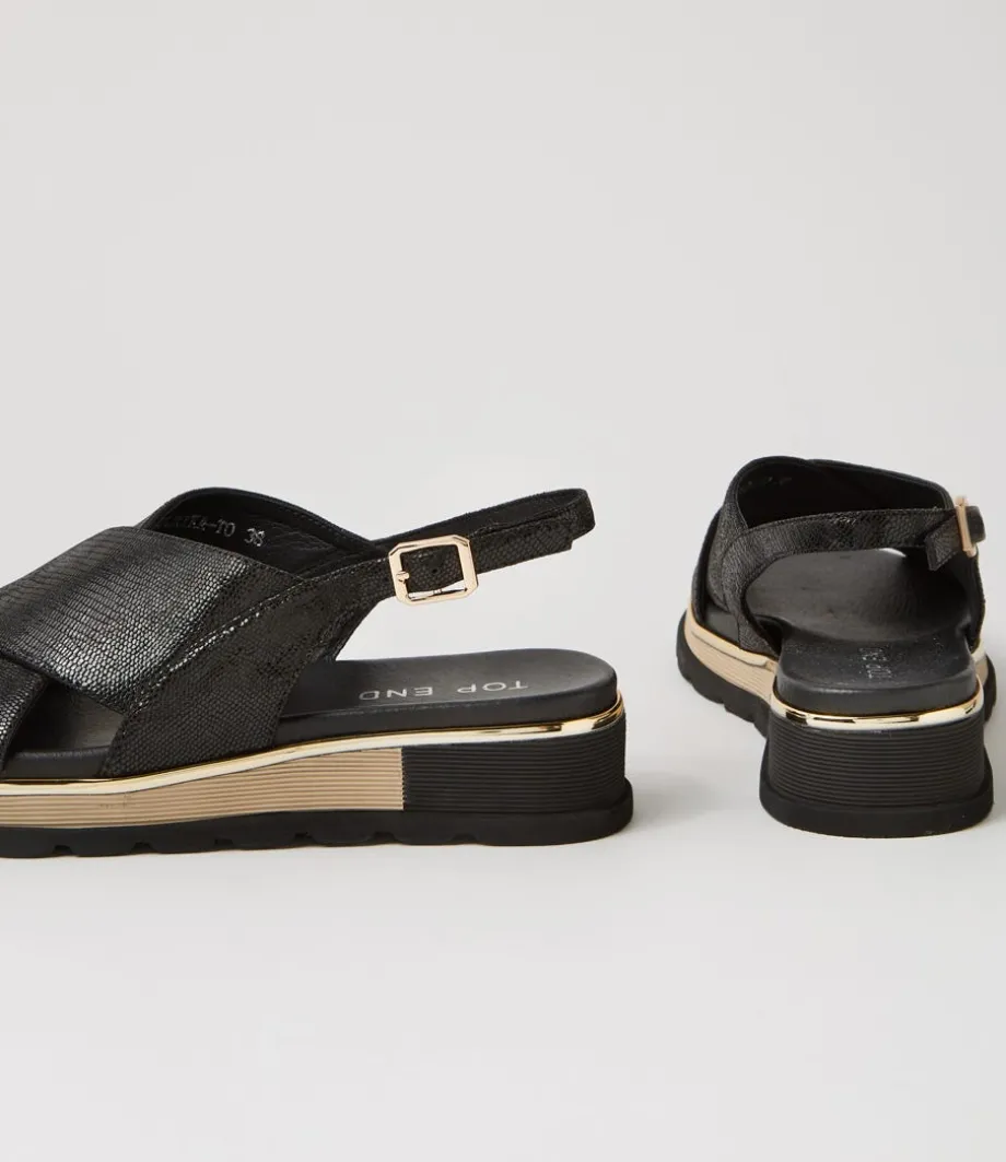 Ulrika Black Lizard Leather Sandals