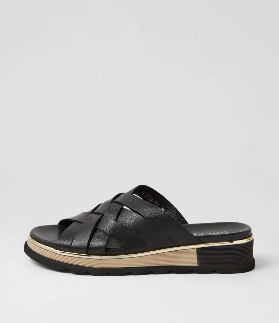 Ulysza Black Leather Slides