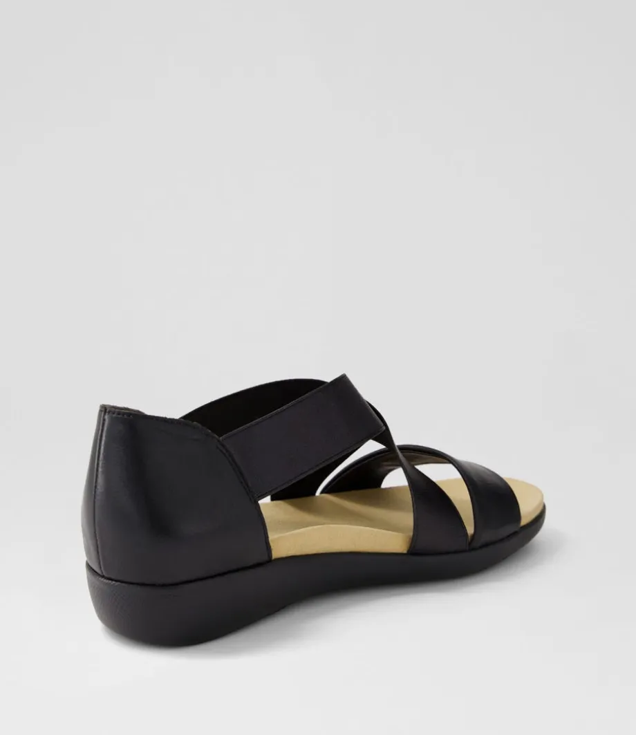 Umato W Black Metallic Leather Elastic Sandals