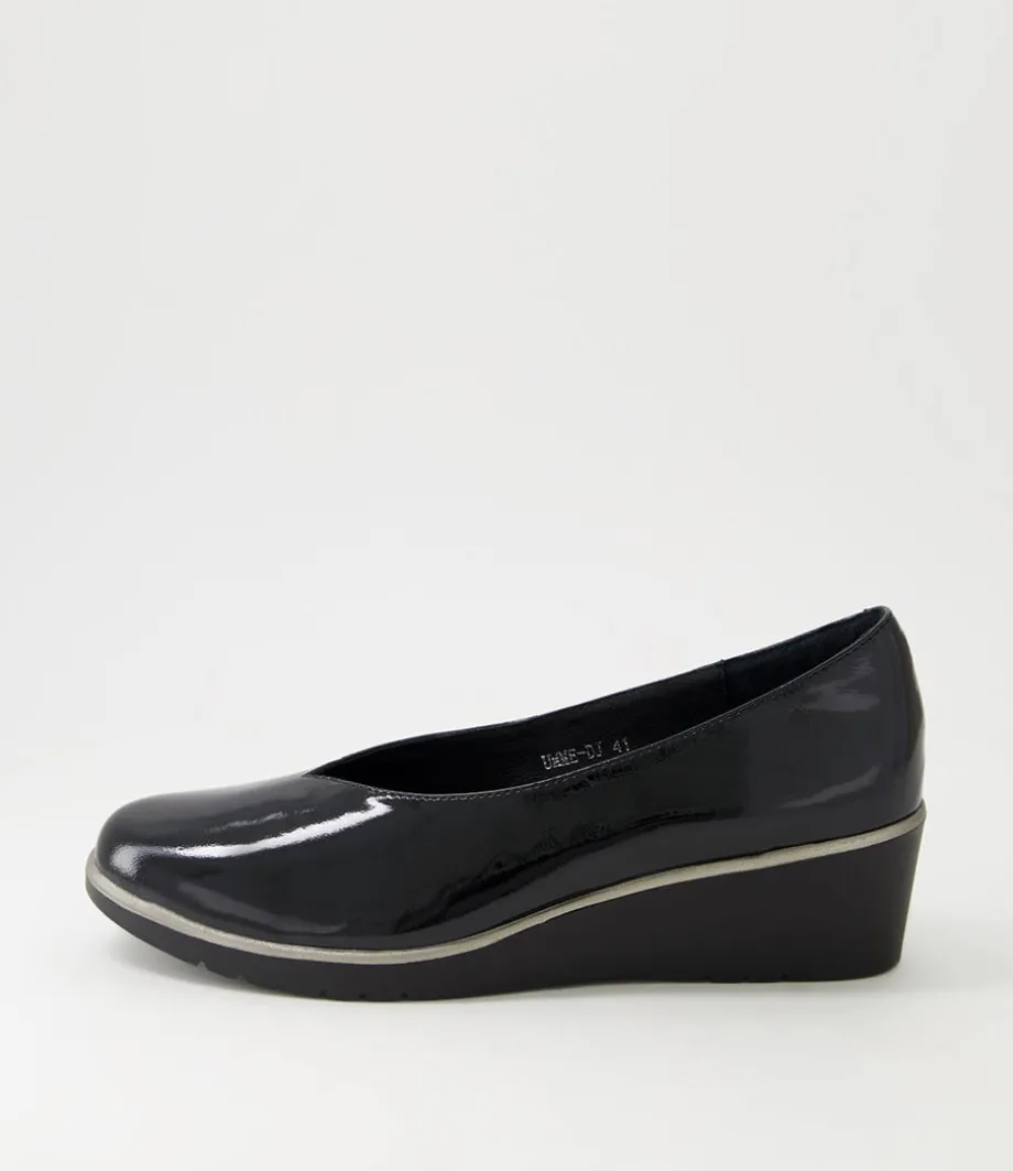 Umme Black Patent Leather Wedge Heels