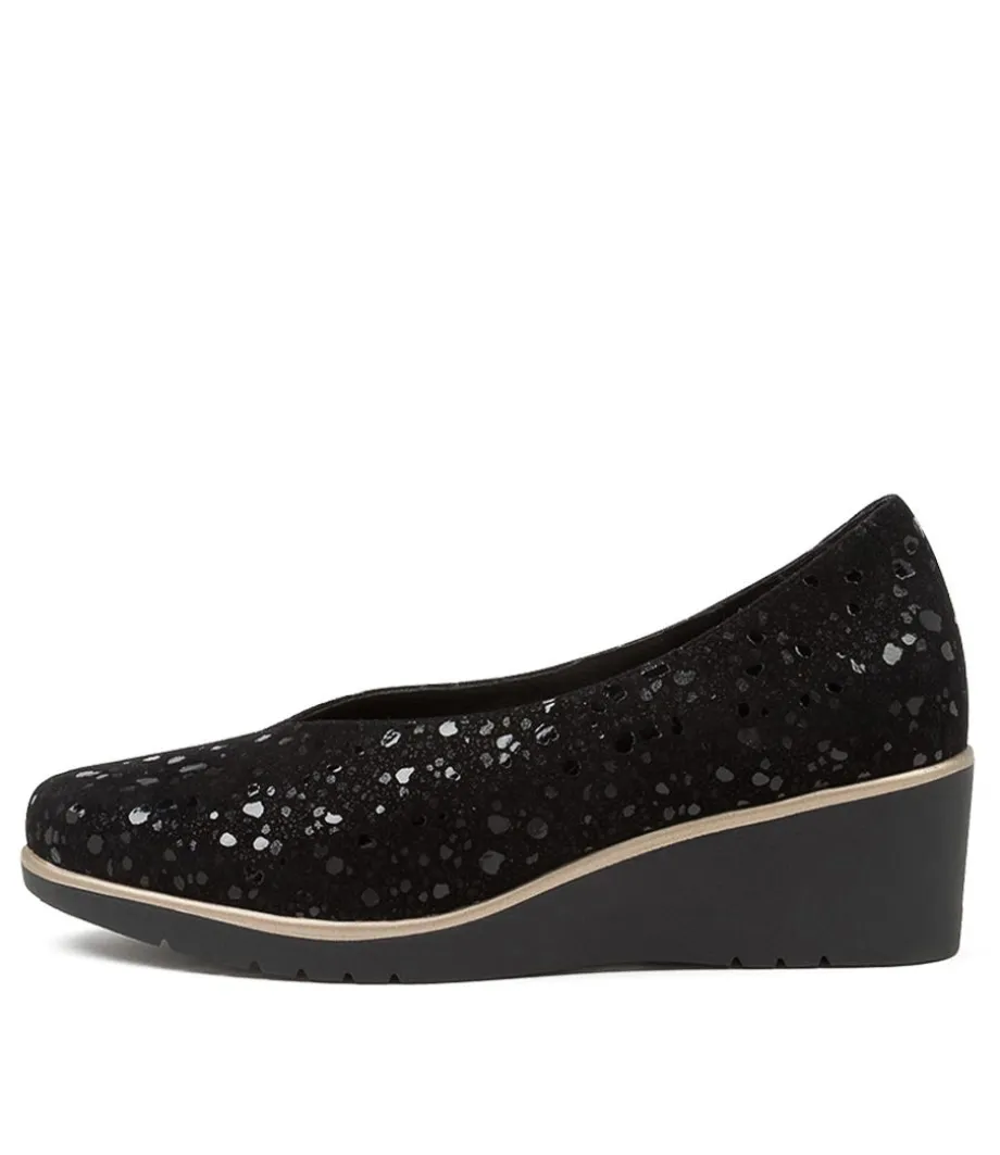 Umme Black Sparkle Suede Wedges