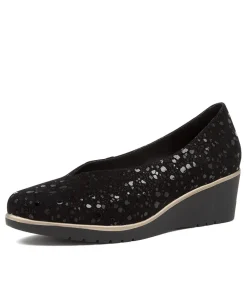 Umme Black Sparkle Suede Wedges