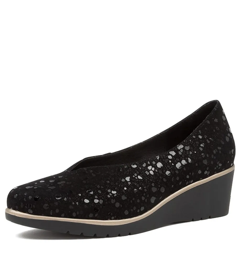 Umme Black Sparkle Suede Wedges