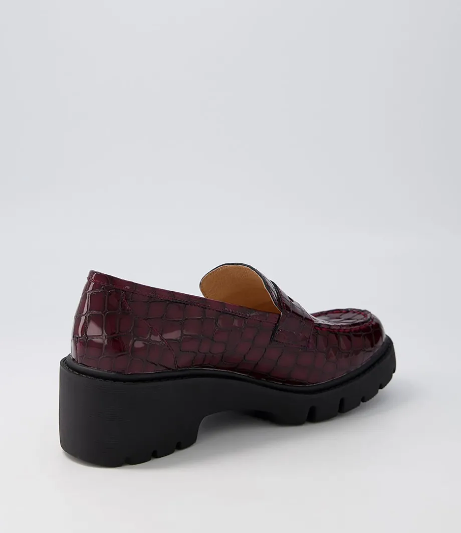 Unice Shiraz Black Patent Croc Leather Heels
