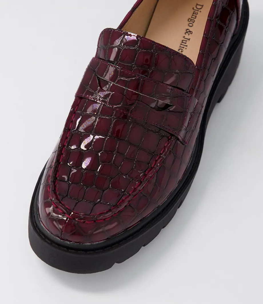 Unice Shiraz Black Patent Croc Leather Heels