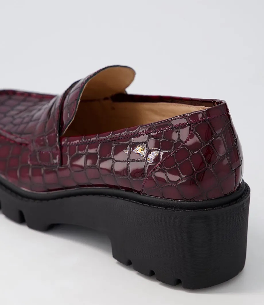 Unice Shiraz Black Patent Croc Leather Heels