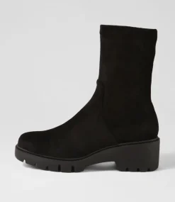Urina Black Stretch Microsuede Ankle Boots