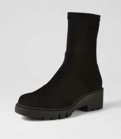 Urina Black Stretch Microsuede Ankle Boots