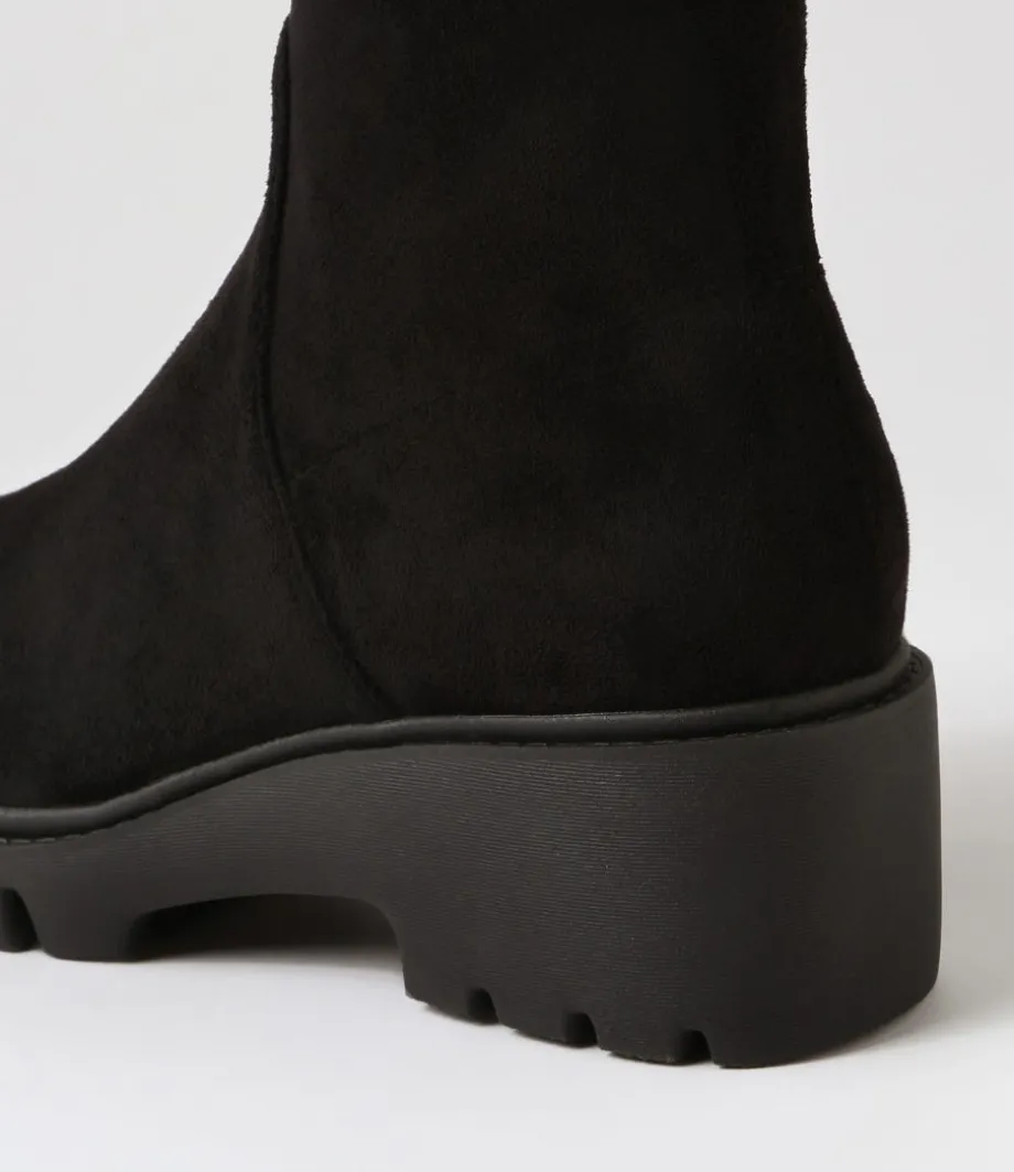 Urina Black Stretch Microsuede Ankle Boots