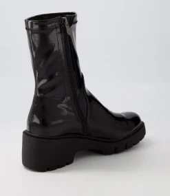 Urina Black Stretch Patent Pu Ankle Boots