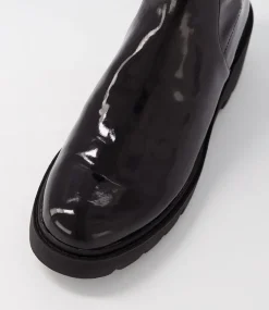 Urina Black Stretch Patent Pu Ankle Boots