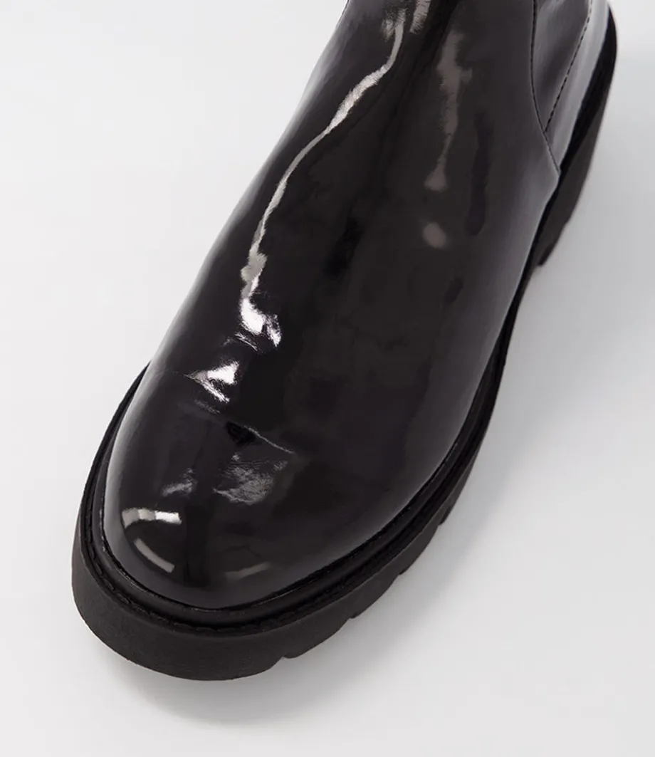 Urina Black Stretch Patent Pu Ankle Boots