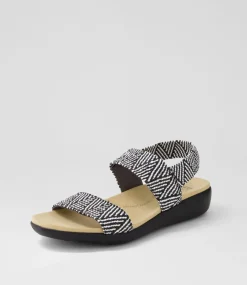 Usaid W Black Beige Woven Elastic Sandals
