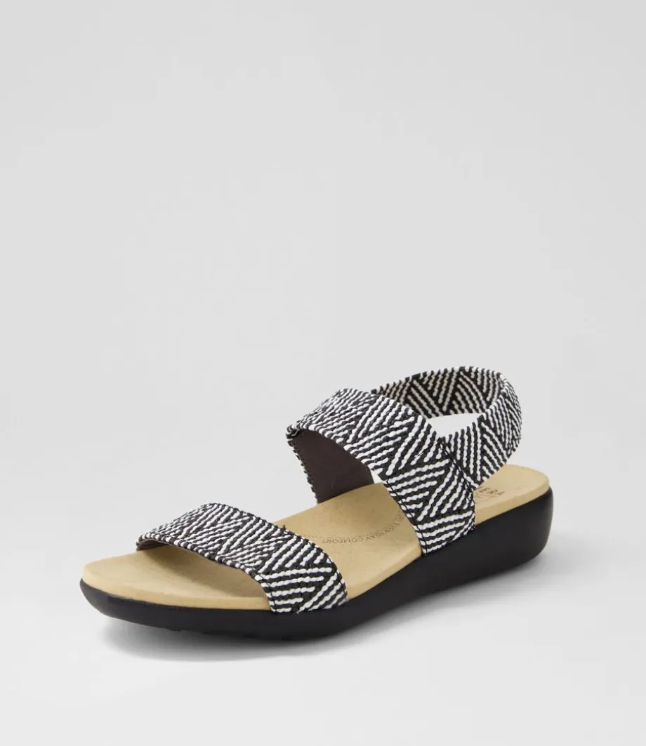Usaid W Black Beige Woven Elastic Sandals