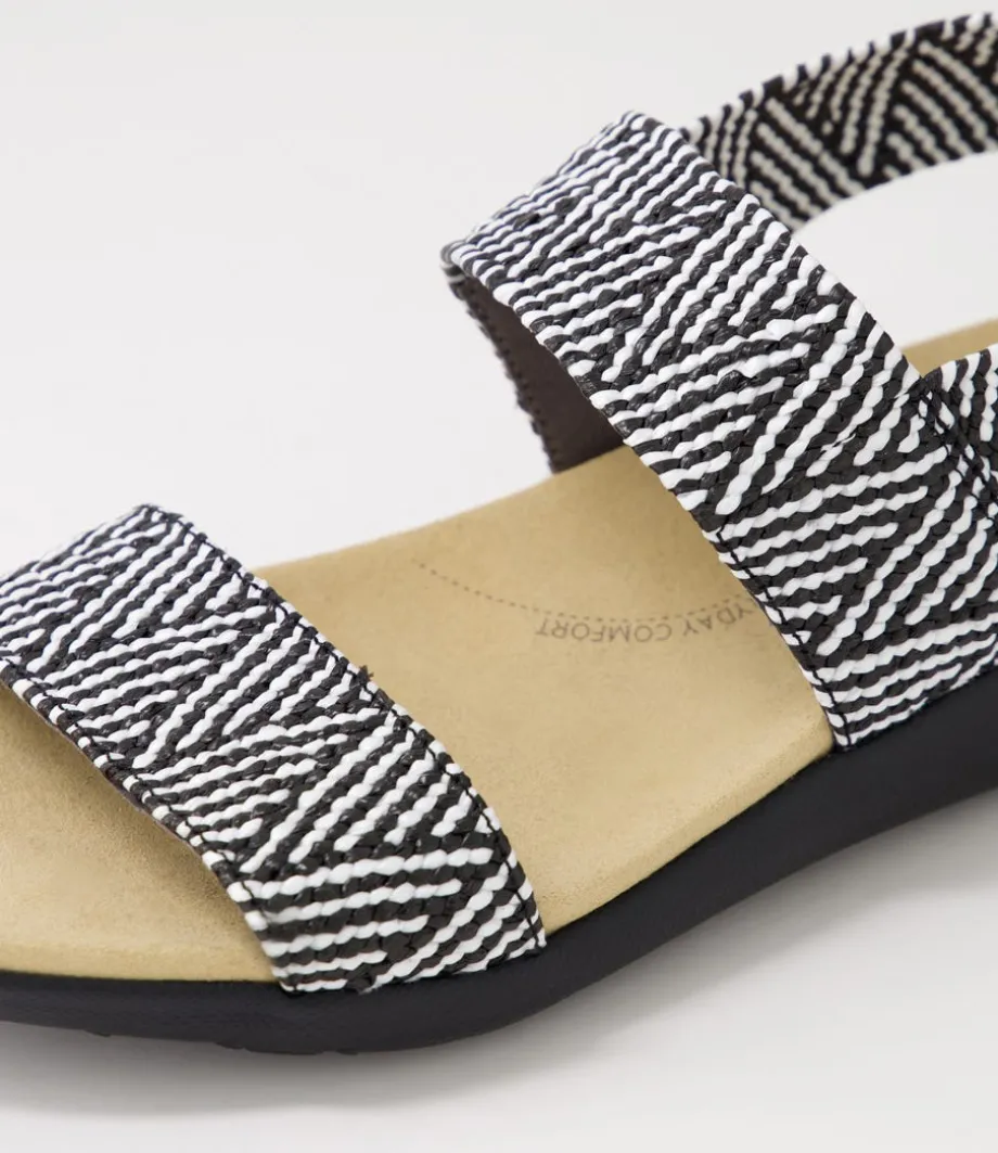 Usaid W Black Beige Woven Elastic Sandals