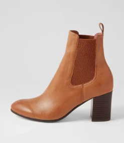Usset Cognac Choc Elastic Leather Ankle Boots
