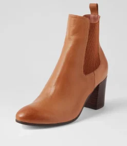 Usset Cognac Choc Elastic Leather Ankle Boots