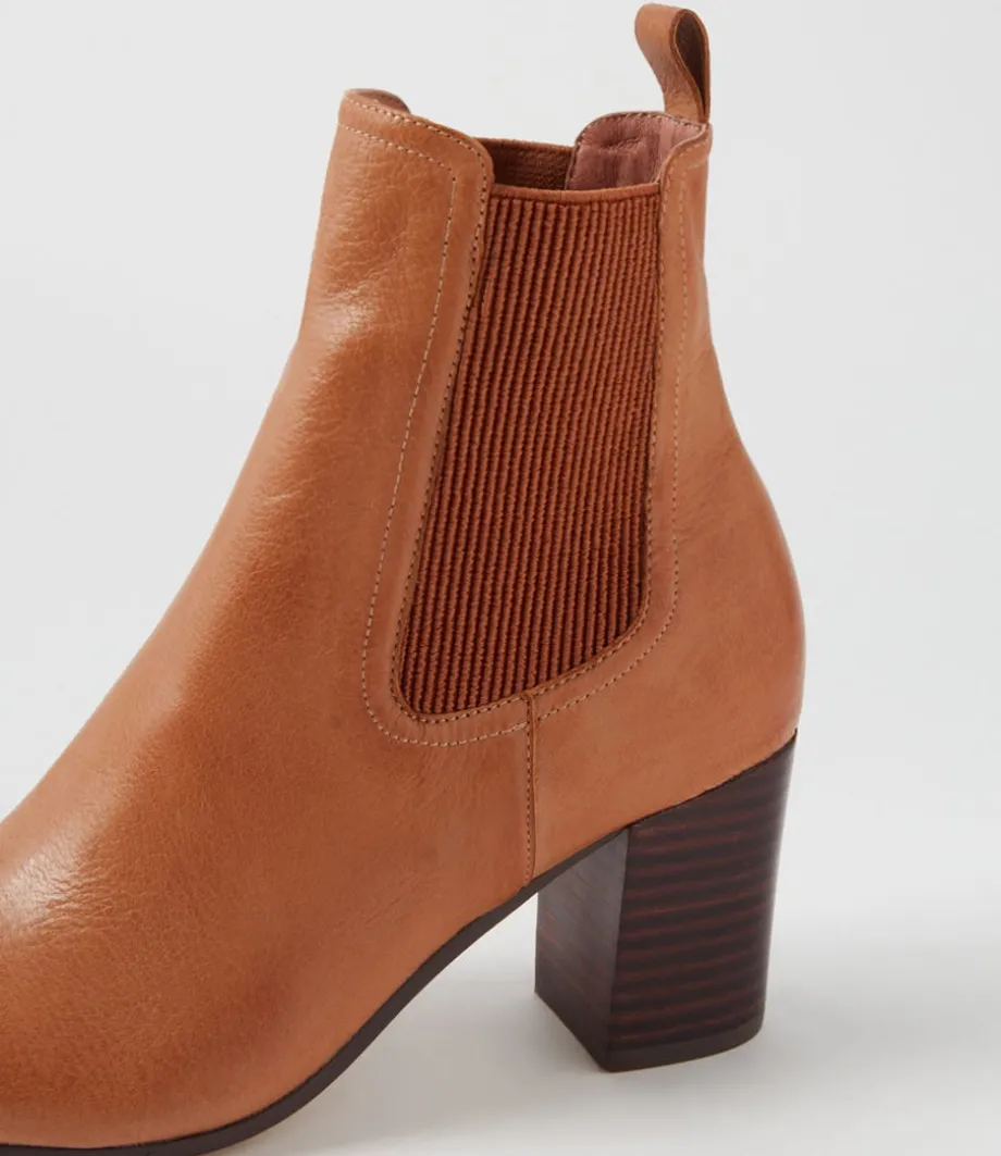 Usset Cognac Choc Elastic Leather Ankle Boots