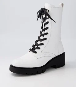 Ustern White Black Leather Calf Boots
