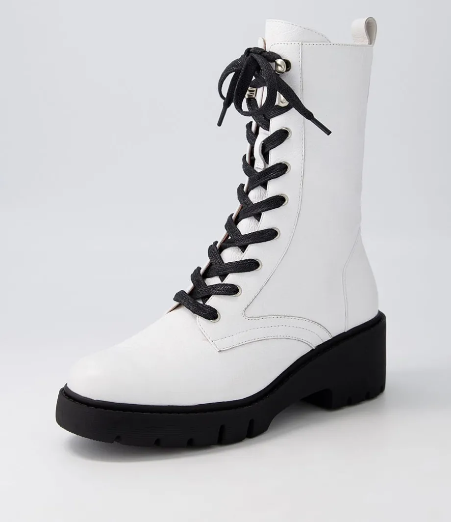 Ustern White Black Leather Calf Boots