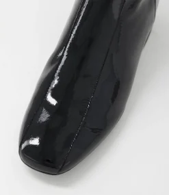 Vamee Black Patent Leather Ankle Boots