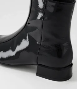 Vamee Black Patent Leather Ankle Boots