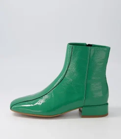 Vamee Dark Emerald Patent Leather Ankle Boots