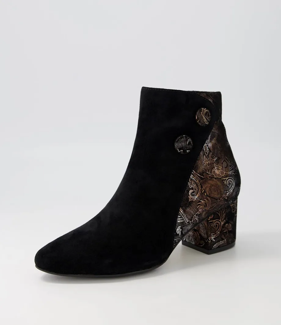 Veyda Xw Black Bronze Paisely Ankle Boots
