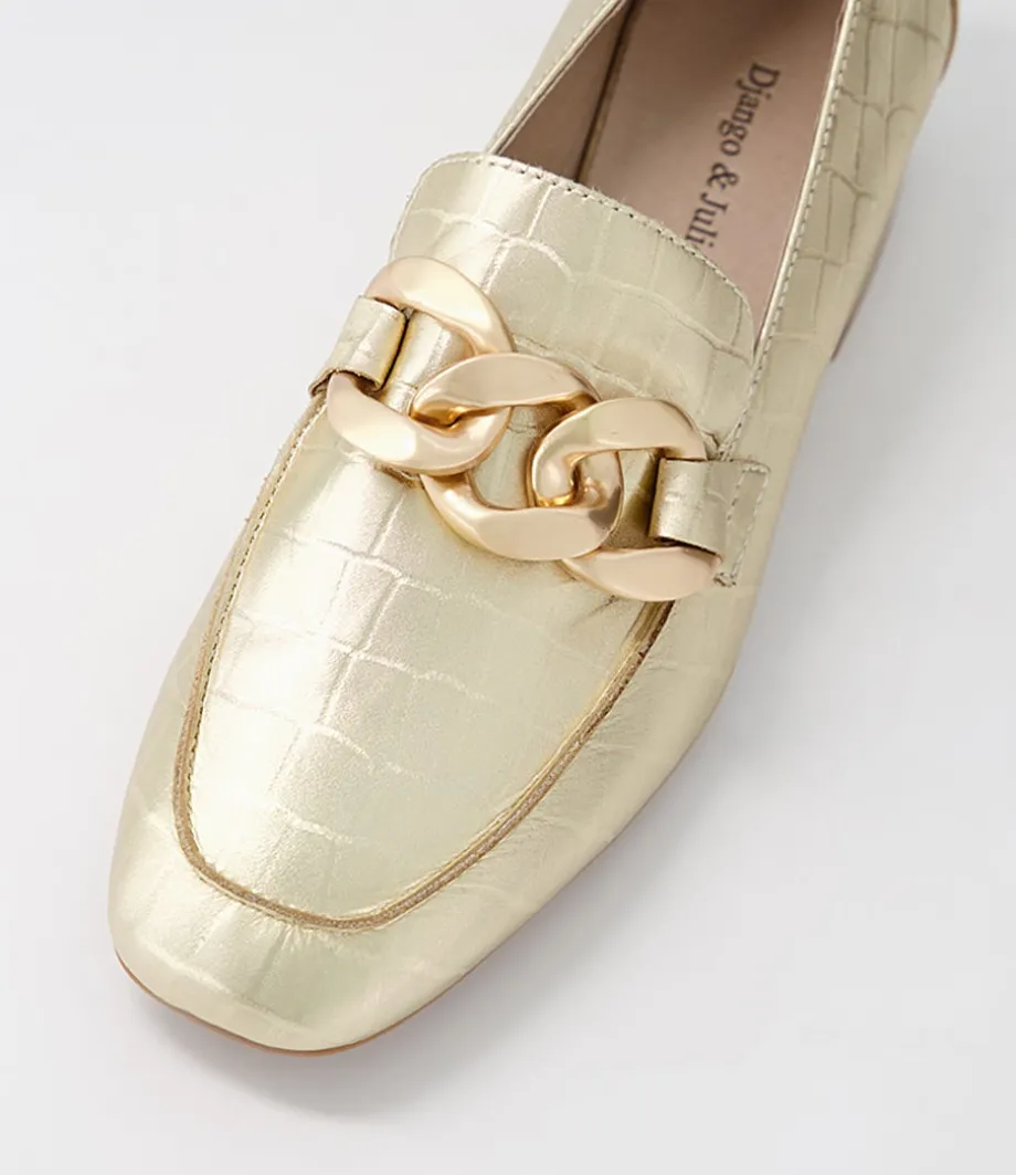 Vivandy Gold Croc Leather Heels
