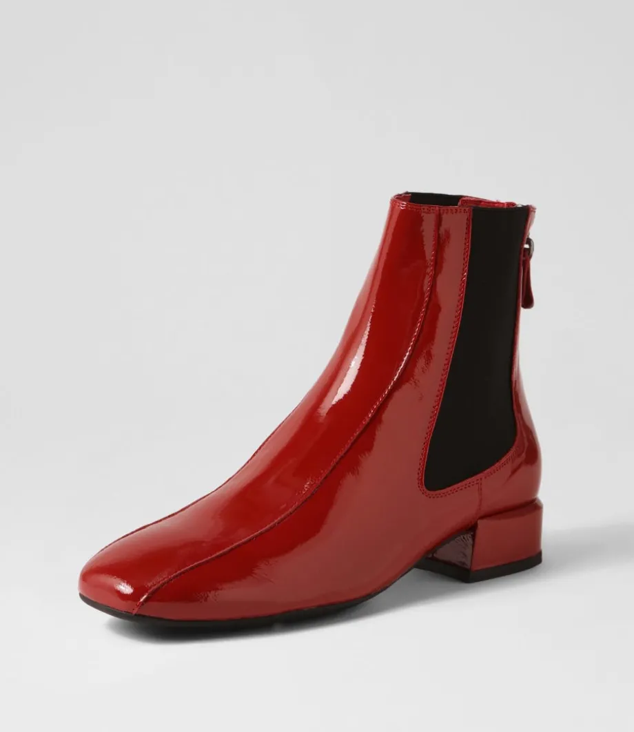 Voria Dark Red Patent Elastic Ankle Boots
