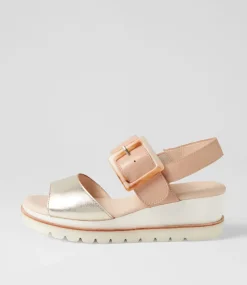Wacie Pale Gold Dark Nude Leather Sandals