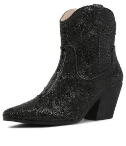 Wagon Black Jewel Fabric Ankle Boots Bh